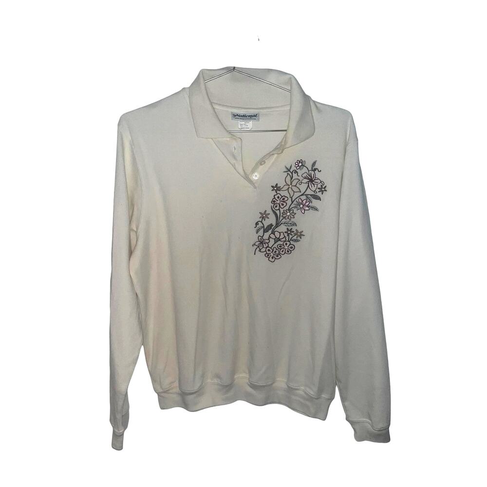 National Long sleeved top | Cream | Embroidered flowers | Sz L